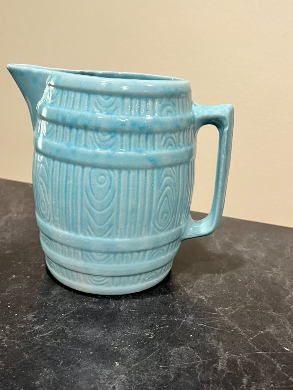 Mid-Century McCoy Earthenware Barrel Pitcher - Light Blue